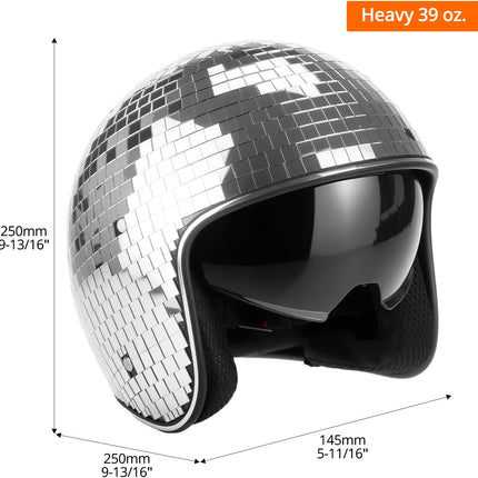 Disco Ball Helmet Party Decoration with Retractable Visor and Cowboy Hat Design - Handmade Glitter Glass Cap, 39 oz. Weight.