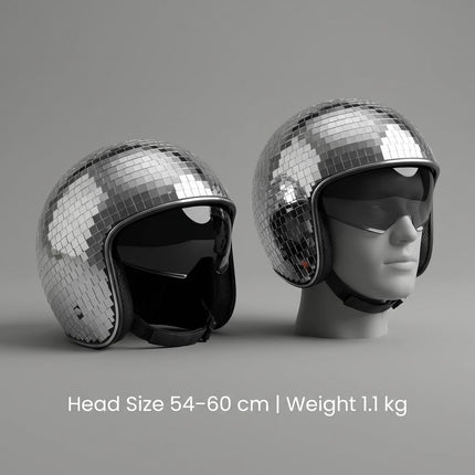 Disco Ball Helmet Party Decoration with Retractable Visor and Cowboy Hat Design - Handmade Glitter Glass Cap, 39 oz. Weight.