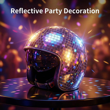 Disco Ball Helmet Party Decoration with Retractable Visor and Cowboy Hat Design - Handmade Glitter Glass Cap, 39 oz. Weight.