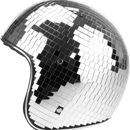Disco Ball Helmet Party Decoration with Retractable Visor and Cowboy Hat Design - Handmade Glitter Glass Cap, 39 oz. Weight.