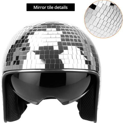 Disco Ball Helmet Party Decoration with Retractable Visor and Cowboy Hat Design - Handmade Glitter Glass Cap, 39 oz. Weight.