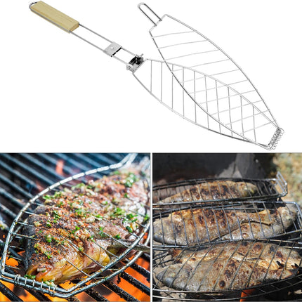 2-Pack Stainless Steel Fish Grill Basket – Portable Locking Grill Rack for Small-Medium Fish, Camping & Home BBQ.