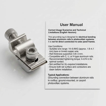 Grounding Lug 6.7mm – Aluminium Alloy Rail Connector for Solar Roof, Ground Mount & Carport Systems.
