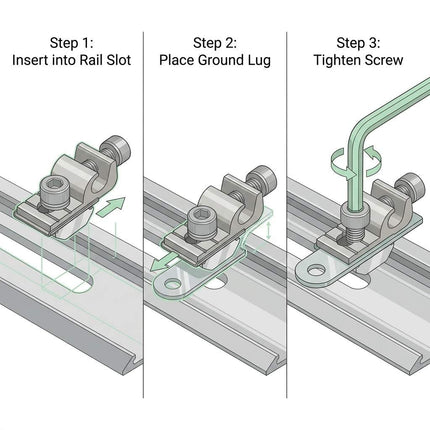 Grounding Lug 6.7mm – Aluminium Alloy Rail Connector for Solar Roof, Ground Mount & Carport Systems.