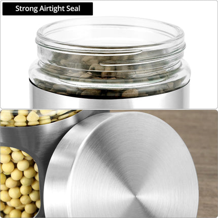 6 Pack 20 oz Stainless Steel Glass Kitchen Canisters Set, Airtight Food Storage Containers with Window, for Flour Cookies Spices Grains.
