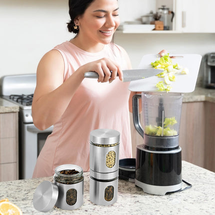 6 Pack 20 oz Stainless Steel Glass Kitchen Canisters Set, Airtight Food Storage Containers with Window, for Flour Cookies Spices Grains.