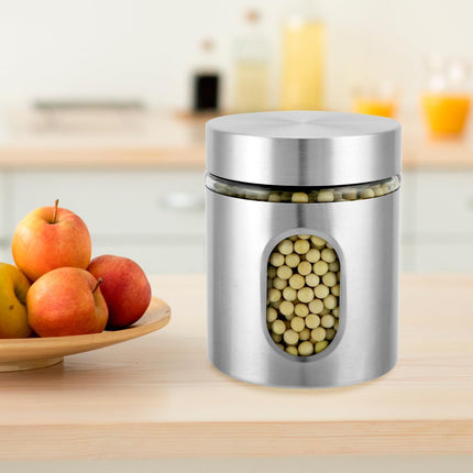 6 Pack 20 oz Stainless Steel Glass Kitchen Canisters Set, Airtight Food Storage Containers with Window, for Flour Cookies Spices Grains.