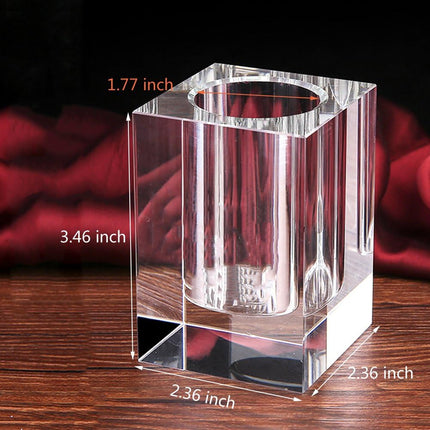 Glass Crystal Pen Pencil Cup Holder Square Clear Small Desk Table Organizer for Office School, Teacher and Student.