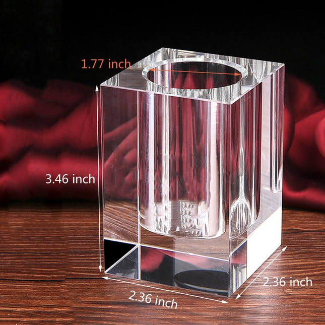 Glass Crystal Pen Pencil Cup Holder Square Clear Small Desk Table Organizer for Office School, Teacher and Student.