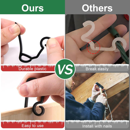Christmas Light Clips Outdoor - 200 Pcs Holiday Lights Clip Plastic Gutter Hooks Outside Xmas Light Hangers for Hanging Christmas Halloween Decor (Black).