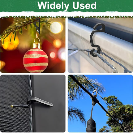Christmas Light Clips Outdoor - 200 Pcs Holiday Lights Clip Plastic Gutter Hooks Outside Xmas Light Hangers for Hanging Christmas Halloween Decor (Black).