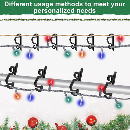 Christmas Light Clips Outdoor - 200 Pcs Holiday Lights Clip Plastic Gutter Hooks Outside Xmas Light Hangers for Hanging Christmas Halloween Decor (Black).