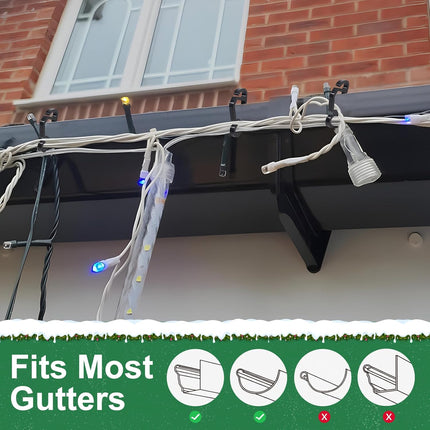 Christmas Light Clips Outdoor - 200 Pcs Holiday Lights Clip Plastic Gutter Hooks Outside Xmas Light Hangers for Hanging Christmas Halloween Decor (Black).