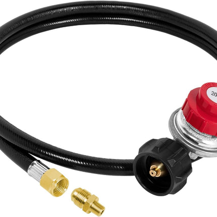 0-20 PSI Adjustable Propane Regulator and Hose with Brass Adapter, 5 Feet Gas Burner Hose Replacement for Turkey Fryer, Fish Cooker, Fire Pit, Forge and more