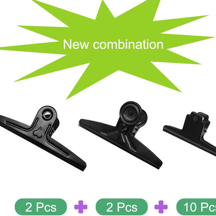 Large Bull Clips Black, 14 Pcs XL Steel Binder Paper Clips Clamps for Office, Drawing Board, Food Bags (Square).