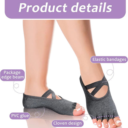 6 Pairs Pilates Socks with Grip for Women Non Slip Yoga Socks Toeless Barre Sticky with Straps Multicolor for Ballet Dance Barefoot Workout.