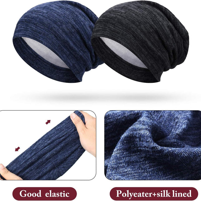 4 Pieces Satin Lined Beanie Cap Satin Sleep Lined Hat Slouchy Beanie Hat Night Silk Hair Cap for Women Men.