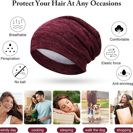 4 Pieces Satin Lined Beanie Cap Satin Sleep Lined Hat Slouchy Beanie Hat Night Silk Hair Cap for Women Men.