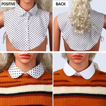 4 Pcs Fake Collar for Women Black and White Polka Detachable Dots Dickey Collar Half Shirt for Halloween Costume.
