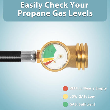 5FT Propane Extension Hose with Gauge, Propane Tank Extension Hose for RV, Gas Grill, Stove, Heater, Fire Pit and More.