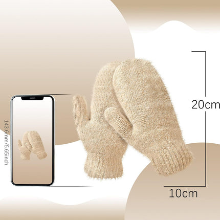 Women's Winter Mittens - Knitted Gloves, Warm Fleece & Double Wool.