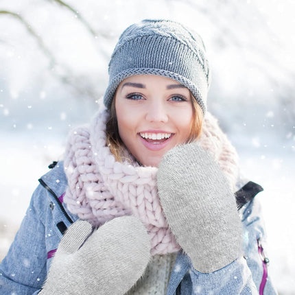 Women's Winter Mittens - Knitted Gloves, Warm Fleece & Double Wool.