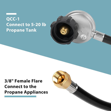 3FT Gas Grill Regulator and Hose, Propane Regulator Replacement Part for Camp Chef Griddle & Stove and Blackstone Griddle, with 3/8" Female Flare Nut, Low Pressure.