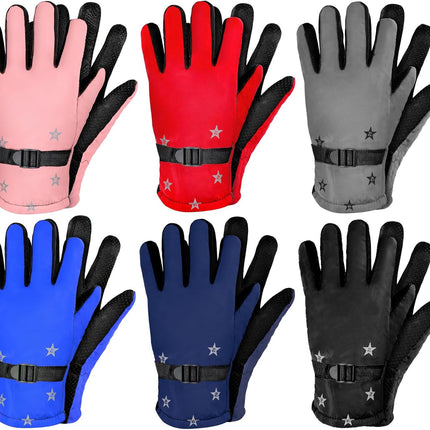 6 Pairs Winter Gloves Kids Waterproof Ski Gloves Snow Warm Full Finger Snowboard Unisex Gloves for Cold Weather Boys.