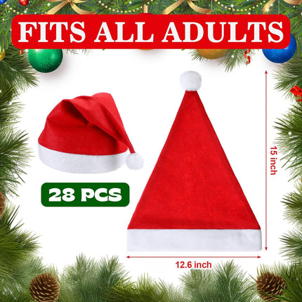 28 Pieces Christmas Red Santa Hat Xmas claus Santa plush Hat Non-woven Fabric costume hat for kids adult Christmas (12.6 x 15 Inch).