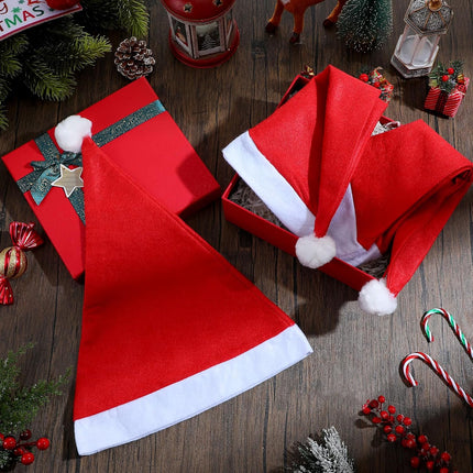 28 Pieces Christmas Red Santa Hat Xmas claus Santa plush Hat Non-woven Fabric costume hat for kids adult Christmas (12.6 x 15 Inch).