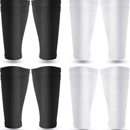 Soccer Shin Guards Sleeves 4 Pairs Flexible Soccer Shin Guard Leg Performance Support Polyester Soccer Shin Guard Sleeve Holder with Pocket for Soccer Sport.