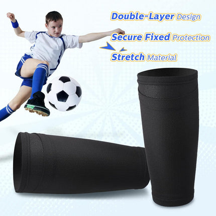 Soccer Shin Guards Sleeves 4 Pairs Flexible Soccer Shin Guard Leg Performance Support Polyester Soccer Shin Guard Sleeve Holder with Pocket for Soccer Sport.