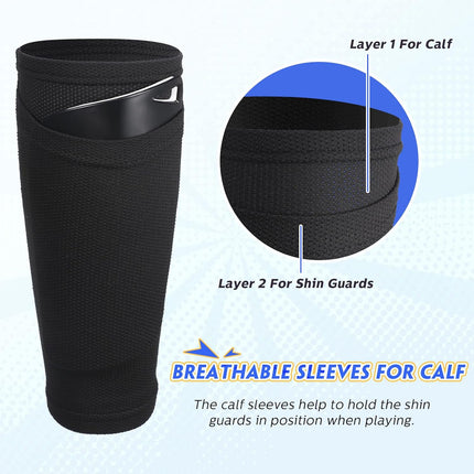 Soccer Shin Guards Sleeves 4 Pairs Flexible Soccer Shin Guard Leg Performance Support Polyester Soccer Shin Guard Sleeve Holder with Pocket for Soccer Sport.