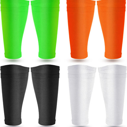 Soccer Shin Guards Sleeves 4 Pairs Flexible Soccer Shin Guard Leg Performance Support Polyester Soccer Shin Guard Sleeve Holder with Pocket for Soccer Sport.