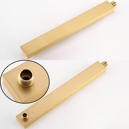 16 Inch Brushed Gold Shower Arm with Flange and Teflon Tape,Thicken Stainless Steel Extension Extender Pipe for Fixed Rain Shower Head,Extra Long High Rise Shower Head Extension Arm.91118-16BG.