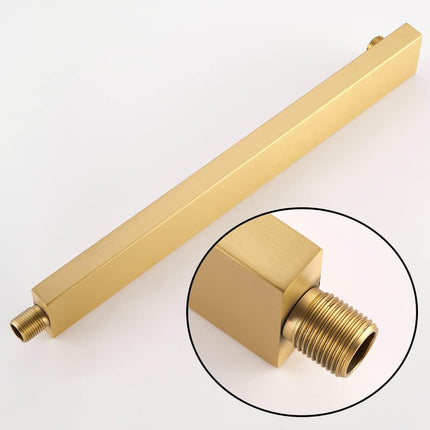 16 Inch Brushed Gold Shower Arm with Flange and Teflon Tape,Thicken Stainless Steel Extension Extender Pipe for Fixed Rain Shower Head,Extra Long High Rise Shower Head Extension Arm.91118-16BG.