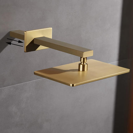16 Inch Brushed Gold Shower Arm with Flange and Teflon Tape,Thicken Stainless Steel Extension Extender Pipe for Fixed Rain Shower Head,Extra Long High Rise Shower Head Extension Arm.91118-16BG.