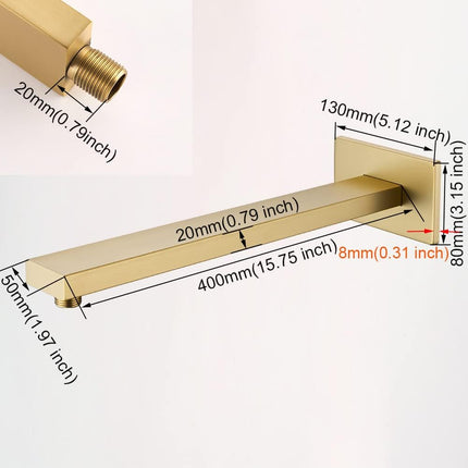 16 Inch Brushed Gold Shower Arm with Flange and Teflon Tape,Thicken Stainless Steel Extension Extender Pipe for Fixed Rain Shower Head,Extra Long High Rise Shower Head Extension Arm.91118-16BG.