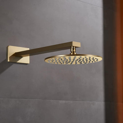 16 Inch Brushed Gold Shower Arm with Flange and Teflon Tape,Thicken Stainless Steel Extension Extender Pipe for Fixed Rain Shower Head,Extra Long High Rise Shower Head Extension Arm.91118-16BG.