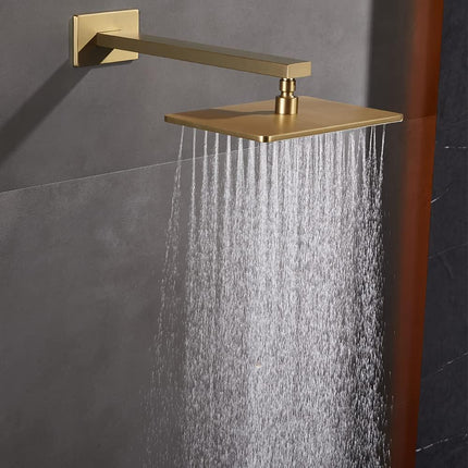 16 Inch Brushed Gold Shower Arm with Flange and Teflon Tape,Thicken Stainless Steel Extension Extender Pipe for Fixed Rain Shower Head,Extra Long High Rise Shower Head Extension Arm.91118-16BG.