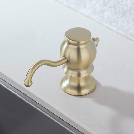 Brushed Gold Soap Dispenser for Kitchen Sink,Built in Sink Soap Dispenser with Solid Brass Pump Head Soap Dispenser Extension Tube Kit and 11 Ounce Large PET Liquid Soap Bottle.RD84038BG.