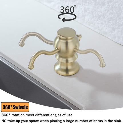 Brushed Gold Soap Dispenser for Kitchen Sink,Built in Sink Soap Dispenser with Solid Brass Pump Head Soap Dispenser Extension Tube Kit and 11 Ounce Large PET Liquid Soap Bottle.RD84038BG.