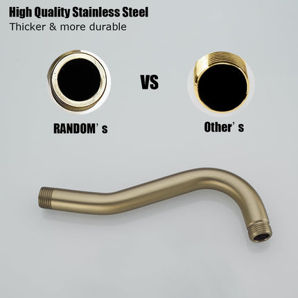 8 Inch Curved Shower Arm with Flange Brushed Gold S-Shape Shower Head Extension Arm Stainless Steel,Wall Mounted.RD-91068-8BG.