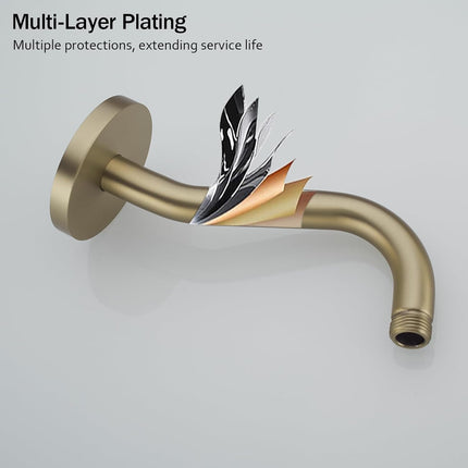 8 Inch Curved Shower Arm with Flange Brushed Gold S-Shape Shower Head Extension Arm Stainless Steel,Wall Mounted.RD-91068-8BG.