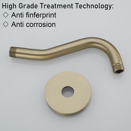 8 Inch Curved Shower Arm with Flange Brushed Gold S-Shape Shower Head Extension Arm Stainless Steel,Wall Mounted.RD-91068-8BG.
