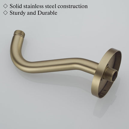 8 Inch Curved Shower Arm with Flange Brushed Gold S-Shape Shower Head Extension Arm Stainless Steel,Wall Mounted.RD-91068-8BG.