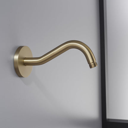 8 Inch Curved Shower Arm with Flange Brushed Gold S-Shape Shower Head Extension Arm Stainless Steel,Wall Mounted.RD-91068-8BG.