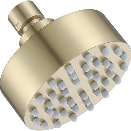Brushed Gold Shower Head Round Power Shower Head High Pressure Shower Head Gold Fixed Showerhead 3.7” Stainless Steel Rain Shower Head for Luxury Shower Experience Even at Low Water Pressure.