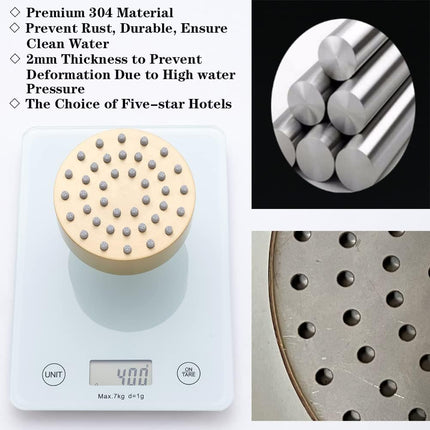 Brushed Gold Shower Head Round Power Shower Head High Pressure Shower Head Gold Fixed Showerhead 3.7” Stainless Steel Rain Shower Head for Luxury Shower Experience Even at Low Water Pressure.