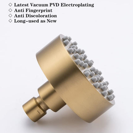 Brushed Gold Shower Head Round Power Shower Head High Pressure Shower Head Gold Fixed Showerhead 3.7” Stainless Steel Rain Shower Head for Luxury Shower Experience Even at Low Water Pressure.